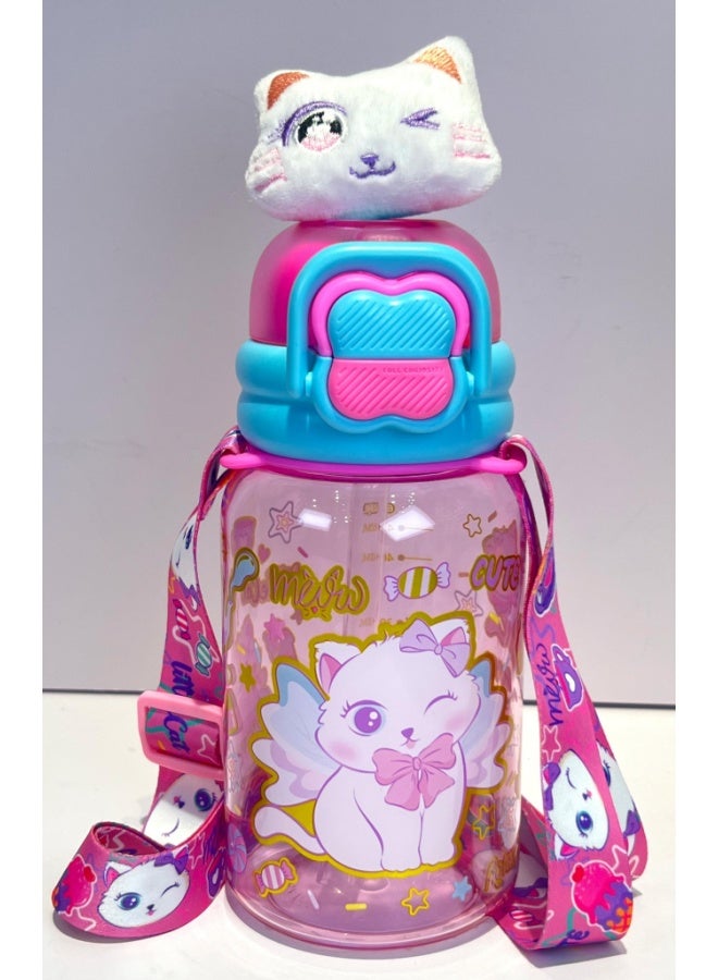 Five dream house 600ML Kids Water Bottle For School, Sippy Cup with Straw, Dual Drink Design with Magnetic Plush Toy Brooch - Image 1