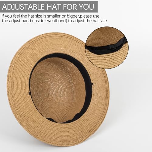 XuoAz Straw Boater Summer Sun Hat - Wide Brim Fedora Panama Summer Beach Hat for Men Women(Size:Large) - Image 5