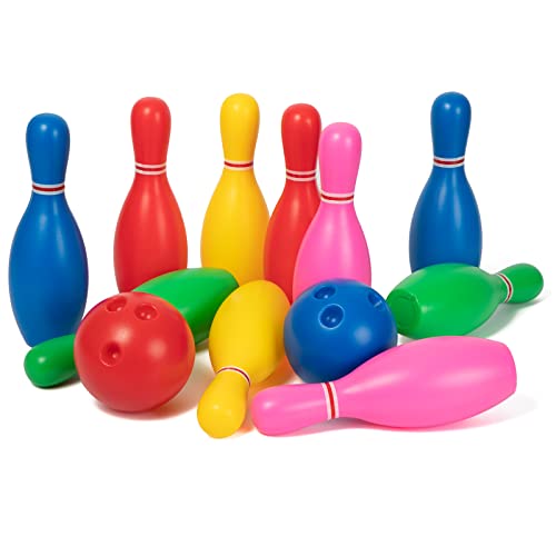 Liberry Kids Bowling Set 10 Plastic Toy Bowling Pins  2 Balls Toddler Indoor Outdoor Sports Games Educational Birthday Gifts for Boys Girls Ages 2 3 4 5 Multicolor - Image 1