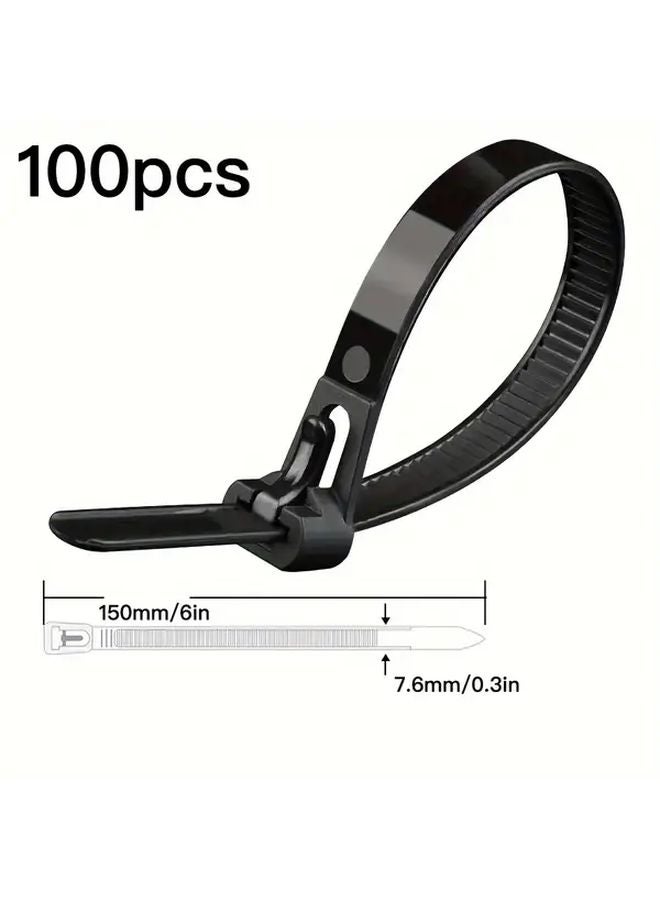 100 Pieces 6 Inch Reusable Plastic Cable Ties with Quick Release Durable Nylon Wire Fasteners for Home Office and Outdoor Use - Image 1