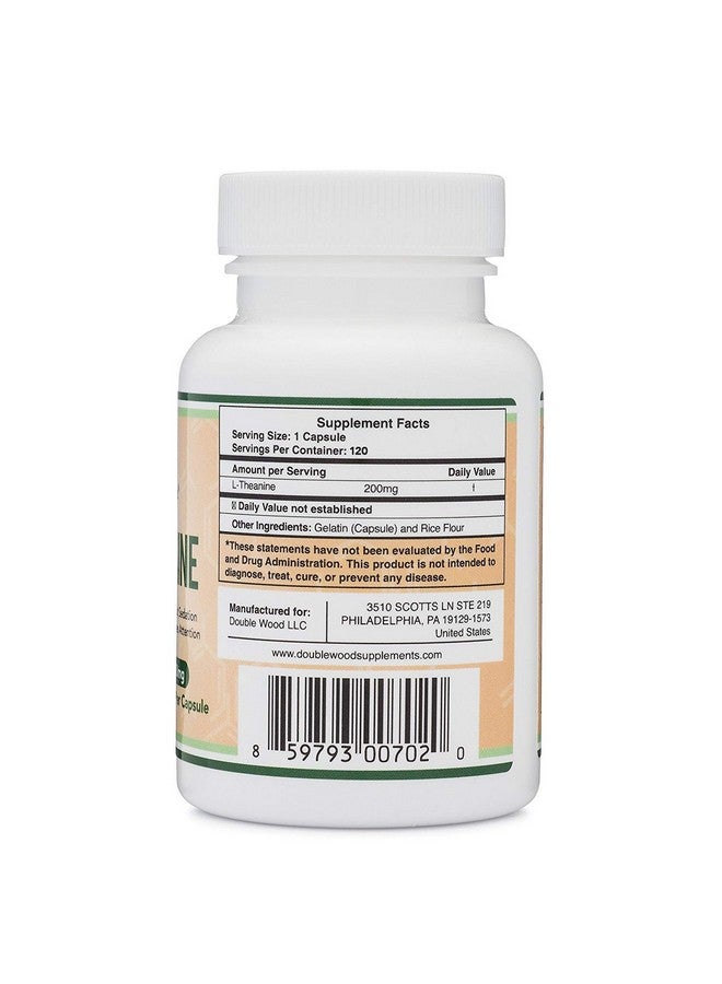 Double Wood Supplements Ltheanine 200 ملغ 120 كبسولة دعم الاسترخاء والنوم خالي من الصويا خالي من الغلوتين غير معدل وراثيًا مختبر من طرف ثالث ومصنع في الولايات المتحدة بواسطة Double Wood Supplements - Image 3