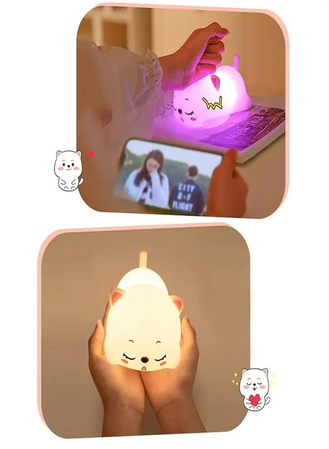 GITGRNTH Rechargeable Silicone Cat Night Light for Kids | Kawaii Cat Lamp Tap and Touch Color-Changing LED Lamp |Adorable Room Decor & Gift for Toddlers, Teens (Cat Light Lamp, Regular), White - Image 5