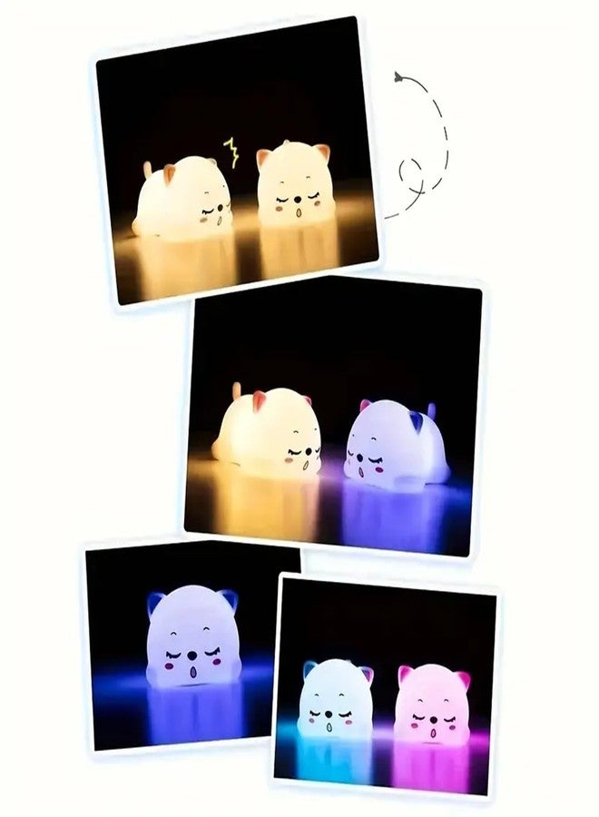 GITGRNTH Rechargeable Silicone Cat Night Light for Kids | Kawaii Cat Lamp Tap and Touch Color-Changing LED Lamp |Adorable Room Decor & Gift for Toddlers, Teens (Cat Light Lamp, Regular), White - Image 2