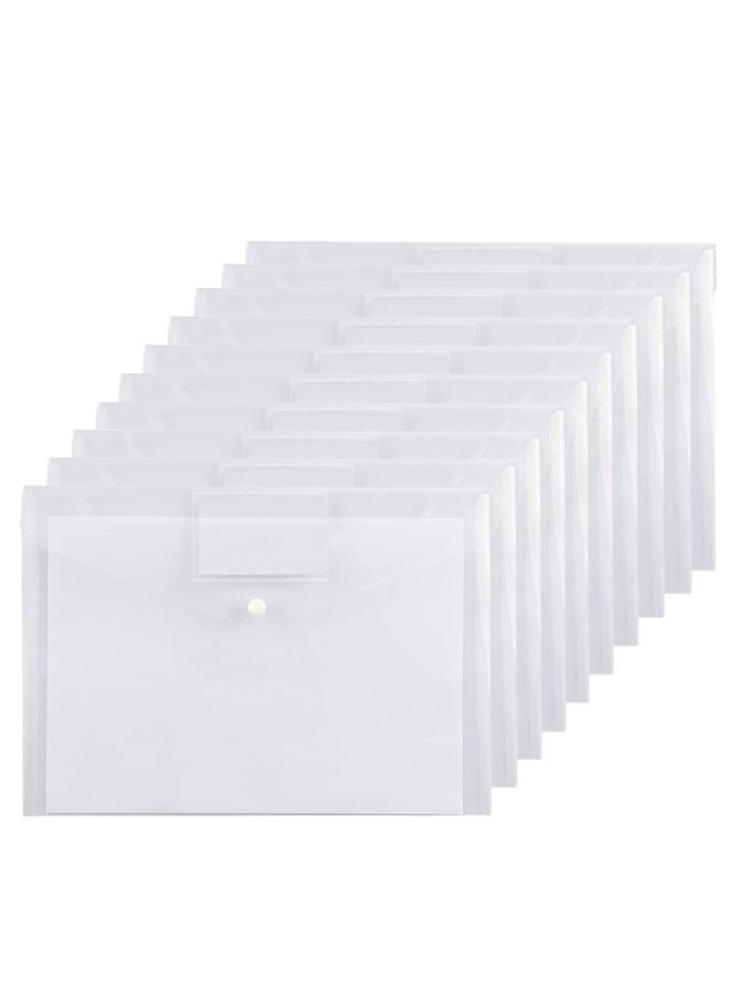 HOOTO 10 Pack Plastic Poly Filing Envelopes, Clear Document Folders , A4 Size File Envelopes with Label Pocket & Paste Button for School Home Work Office Organization - Image 1