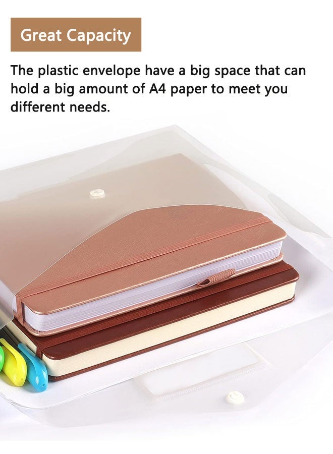 HOOTO 10 Pack Plastic Poly Filing Envelopes, Clear Document Folders , A4 Size File Envelopes with Label Pocket & Paste Button for School Home Work Office Organization - Image 4