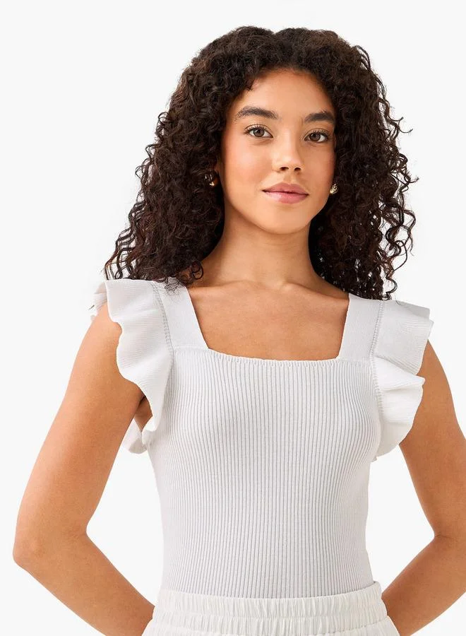 2Xtremz 2Xtremz Sleeveless Top with Ribbed Ruffle Detail