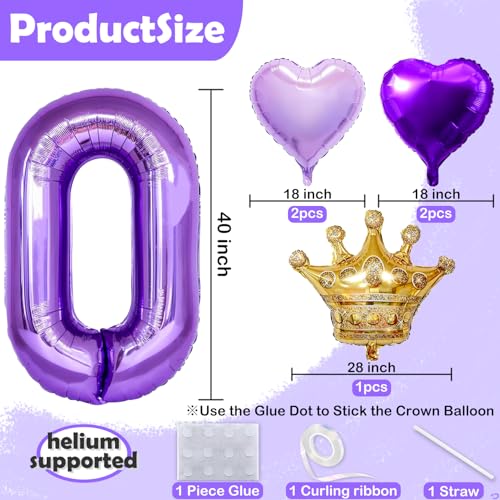 Florisland 40 inch Large Purple Number 4 Crown Balloon for Princess Jasmine Decorations Foil Mylar Jasmine Birthday Balloons for Girls Purple Theme Birthday Party Decorations Supplies - Image 5