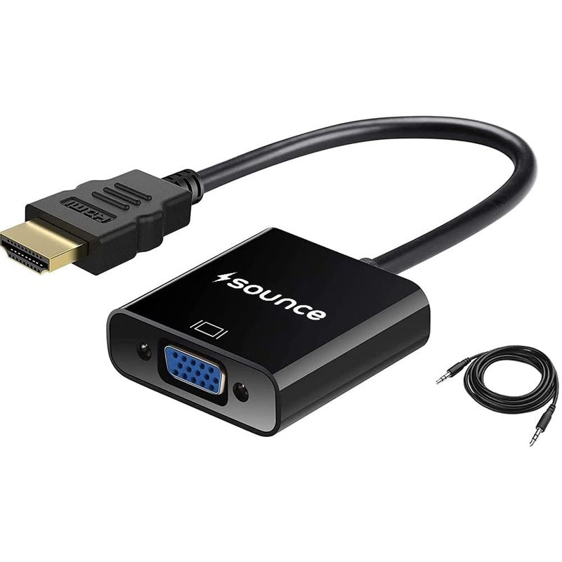 Sounce محول Sounce HDMI إلى VGA مطلي بالذهب عالي السرعة 1080P نشط HDTV HDMI إلى VGA محول ذكر إلى أنثى مع كابل شحن Micro USB، (أسود) - Image 1