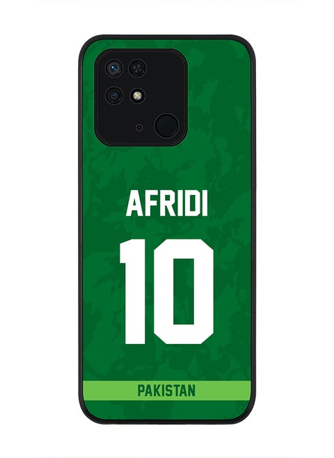 Rugged Black Edge Case for Redmi 10C 4G , Slim fit Soft Case Flexible Rubber Edges Thin Cover - Player Name - AFRIDI, Jersey Number- 10