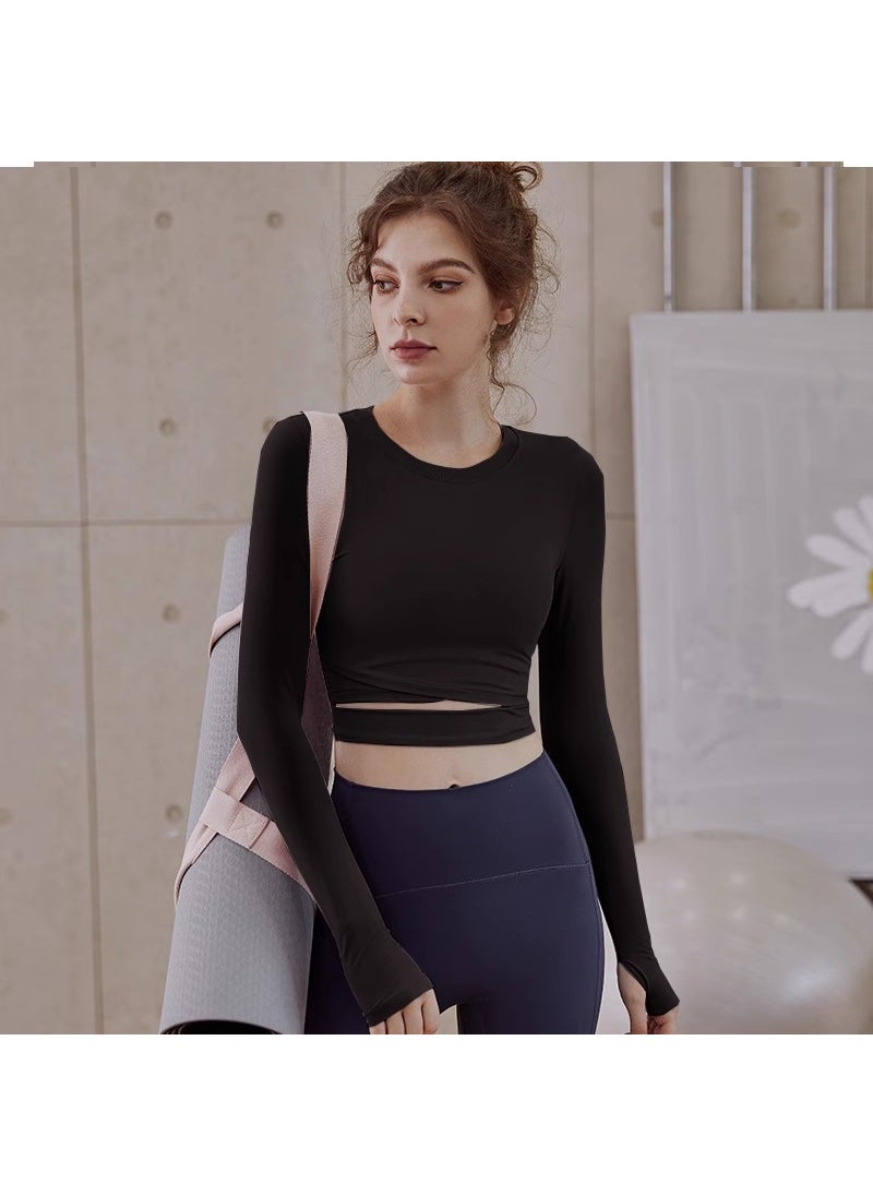 Generic - Womens Long Sleeve Yoga Suit Autumn Winter Workout Outfit Black (if the size is too small, it is recommended to take a size larger) - Image 1