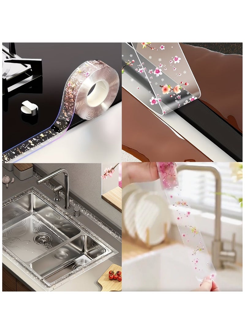MOBM Transparent Floral Waterproof Sealing Tape 4.2CM x 3M for Kitchen Sink Bathroom Toilet Gap and Stove Edge - Image 4
