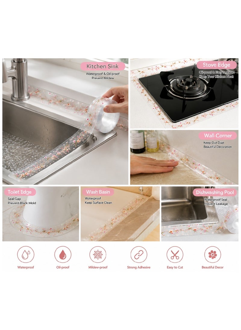MOBM Transparent Floral Waterproof Sealing Tape 4.2CM x 3M for Kitchen Sink Bathroom Toilet Gap and Stove Edge - Image 3