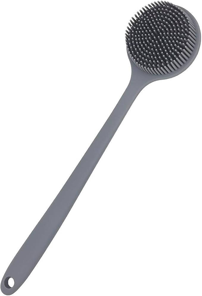 DNC Back Scrubber for Shower Soft Silicone Bath Body Brush with Long Handle Black