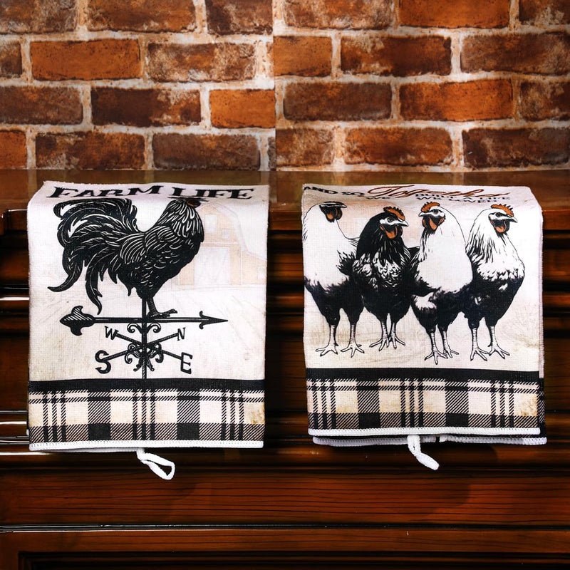 Bencailor 6 Pcs Kitchen Towels Absorbent Dish Towels Decorative Tea Towels Fast Drying Dish Cloths Hanging Reusable Cleaning Dishcloths for Cooking Baking Housewarming (Gray,Barn Farm) - Image 4