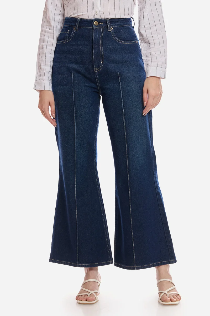 Virgio Solid Cotton Flared Denim for Women
