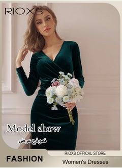RIOXS Women's Dresses V-neck Wrap Hip Skirt Long Sleeves Bodycon Dresses Elegant Fishtail Dress Evening Dress Party Wedding Maxi Dress For Party Club Night  - Image 4