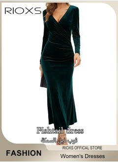 RIOXS Women's Dresses V-neck Wrap Hip Skirt Long Sleeves Bodycon Dresses Elegant Fishtail Dress Evening Dress Party Wedding Maxi Dress For Party Club Night  - Image 2
