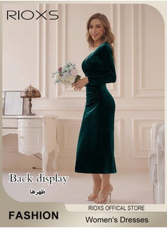 RIOXS Women's Dresses V-neck Wrap Hip Skirt Long Sleeves Bodycon Dresses Elegant Fishtail Dress Evening Dress Party Wedding Maxi Dress For Party Club Night  - Image 3