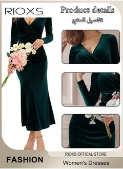 RIOXS Women's Dresses V-neck Wrap Hip Skirt Long Sleeves Bodycon Dresses Elegant Fishtail Dress Evening Dress Party Wedding Maxi Dress For Party Club Night  - Image 5