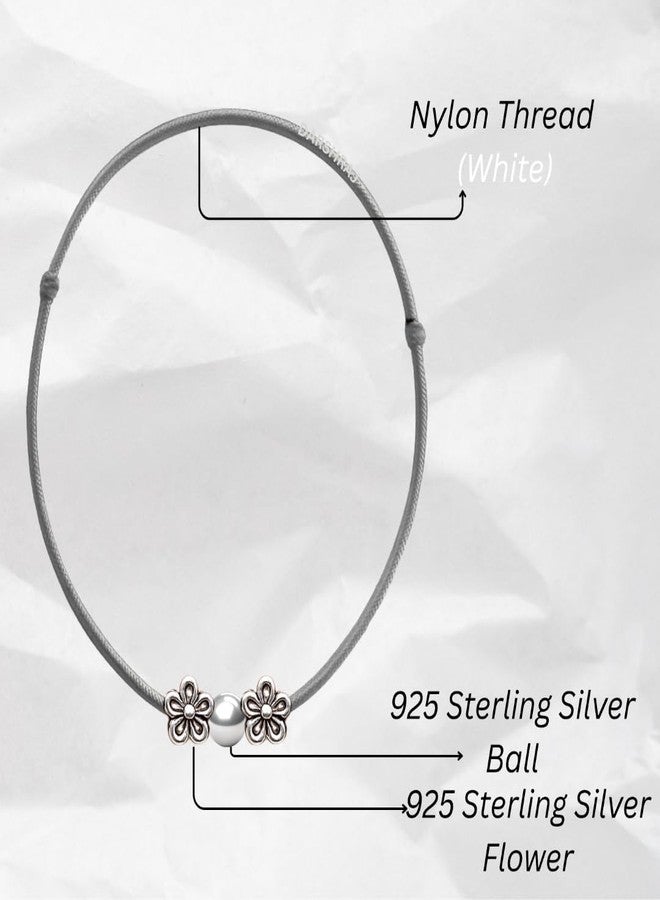 DARSHRAJ Handmade 925 Sterling Silver Anklet with White Thread with Flower & Ball Beads for Women & Girls - Image 4