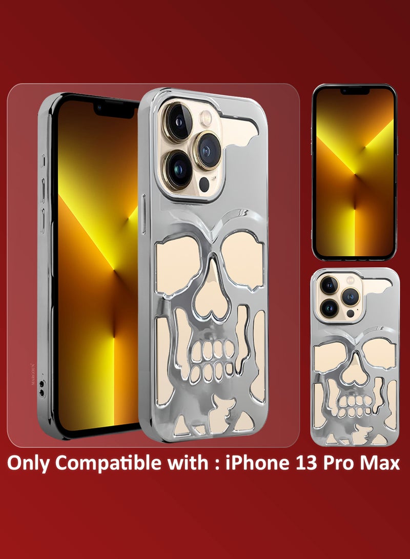 CATANES iPhone 13 Pro Max Case Cover Soft TPU and Glossy with Skull Design - Silver - Image 5