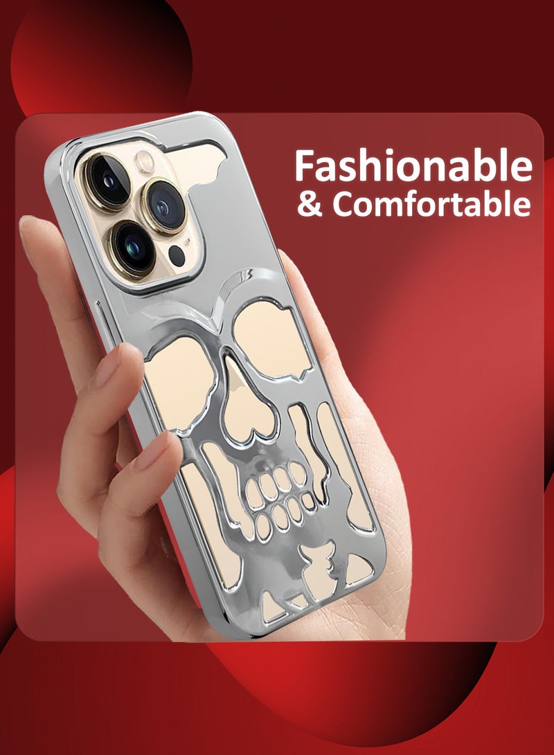 CATANES iPhone 13 Pro Max Case Cover Soft TPU and Glossy with Skull Design - Silver - Image 4