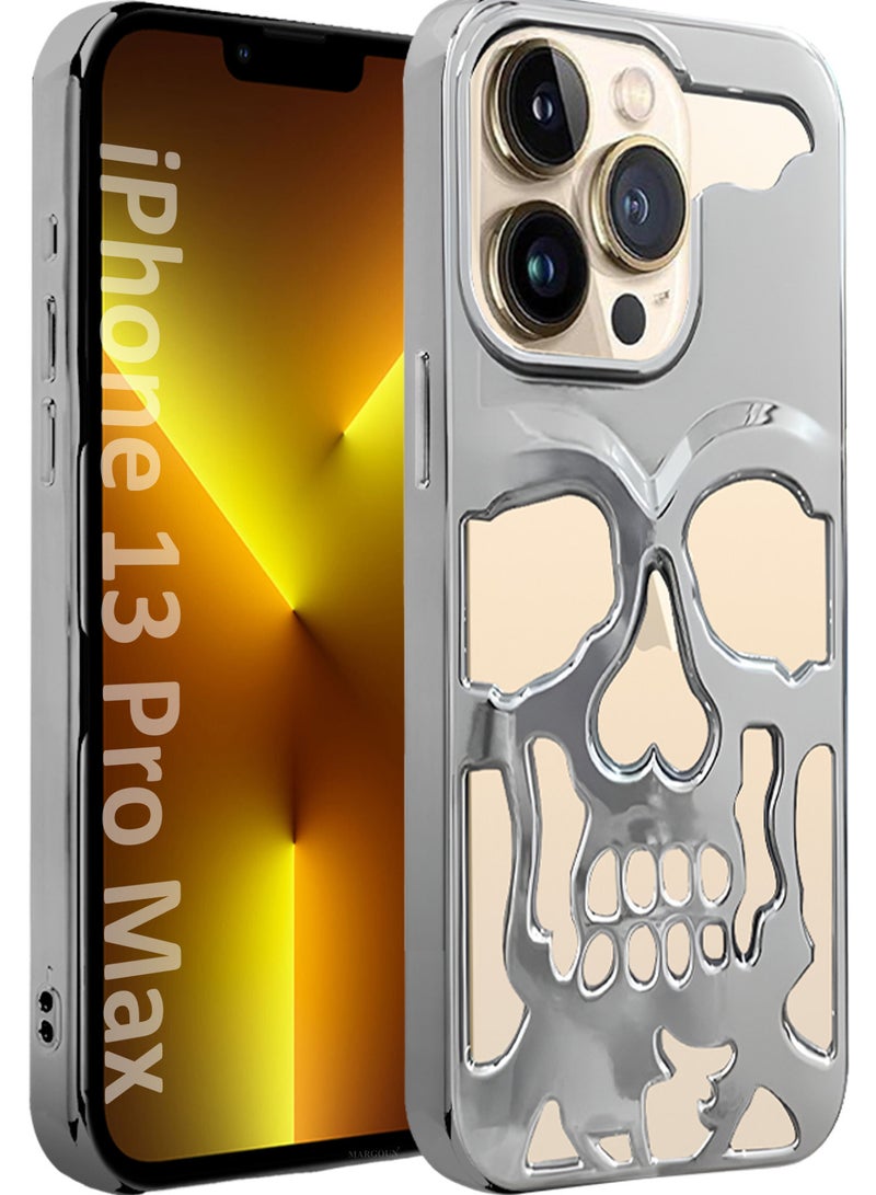 CATANES iPhone 13 Pro Max Case Cover Soft TPU and Glossy with Skull Design - Silver - Image 1