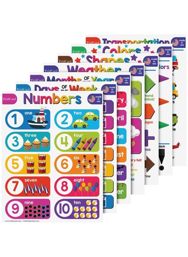 FoldCard Beginner Bundle – 7 Educational Posters for Kids – Classroom and Homeschool Learning Chart Decorations and School Supplies Materials, Preschool to Grade 3 | Durable, Glossy Cardstock | 8.5" x 11" - Image 1