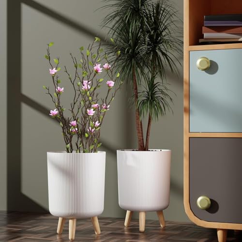 Copelle Modern White Flower Pot with Legs | Big Planter | Indoor Outdoor Planter for Home,Garden, Balcony Decor | Tall, Durable & Lightweight Planter | Italian Ribbed Design Stylex (Pack of 2) - Image 3