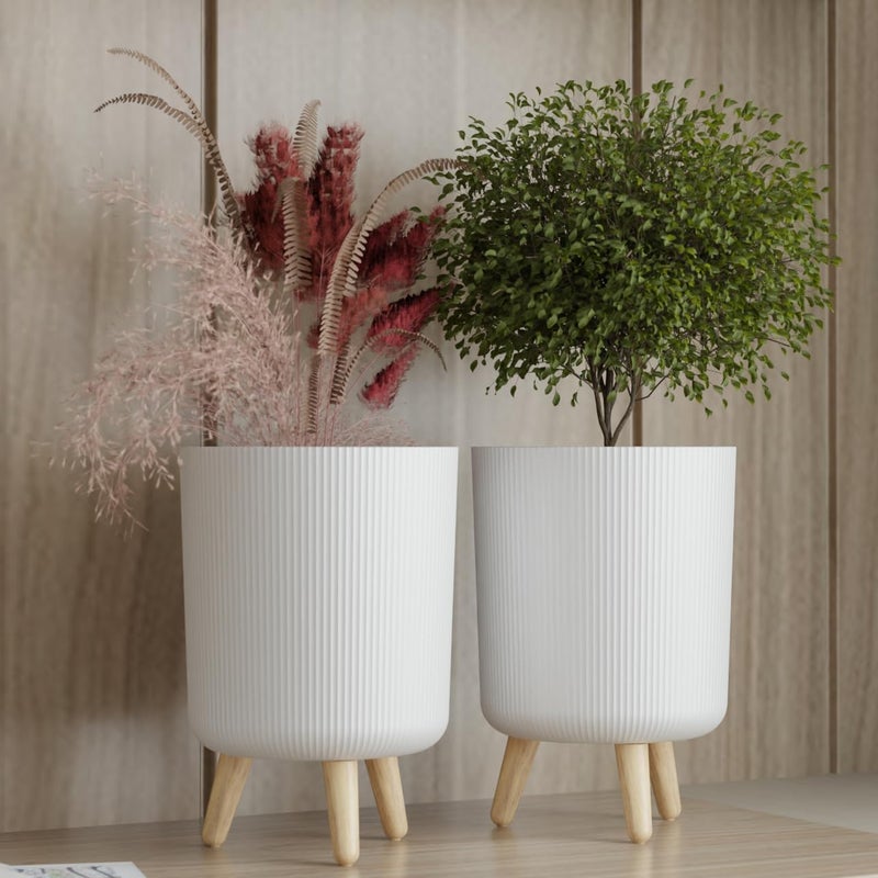 Copelle Modern White Flower Pot with Legs | Big Planter | Indoor Outdoor Planter for Home,Garden, Balcony Decor | Tall, Durable & Lightweight Planter | Italian Ribbed Design Stylex (Pack of 2) - Image 5