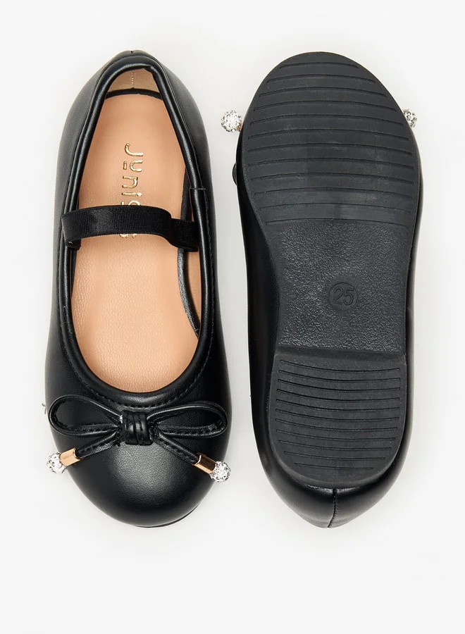 JUNIORS Girls Bow Accent Slip-On Ballerina Shoes with Elastic Strap