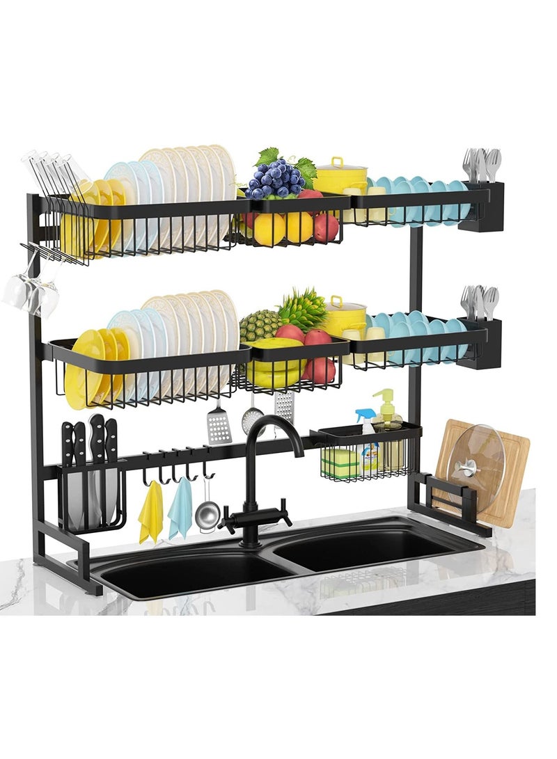 DubaiGallery رف تجفيف الأطباق فوق الحوض 3 طبقات باللون الأسود - Image 1