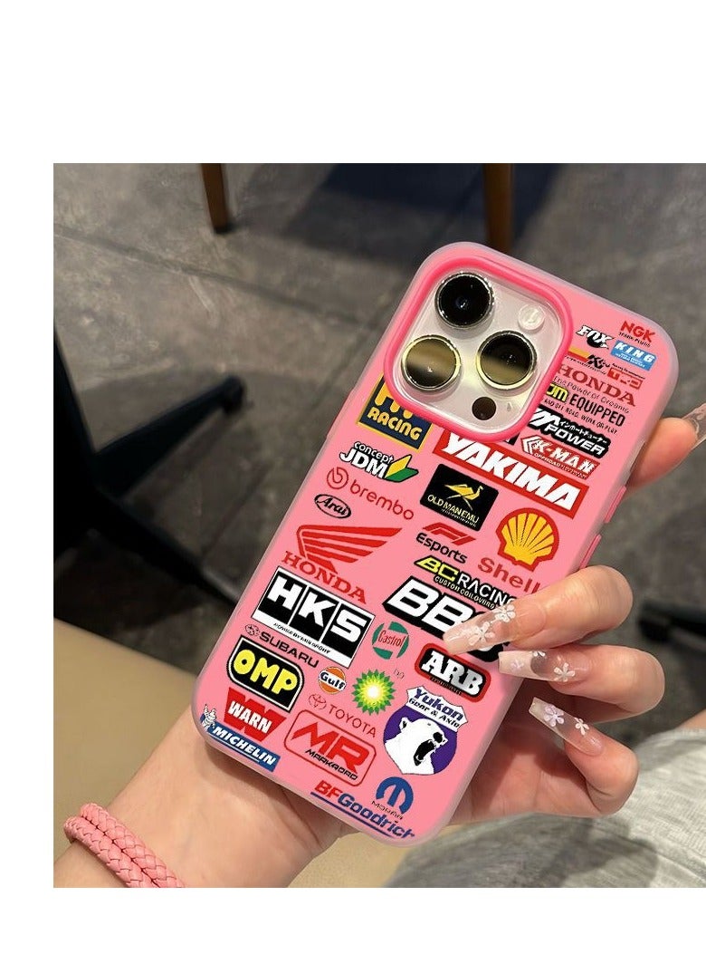 NIBEMINENT Full Screen Car Logos Protective TPU Case Cover For iPhone 15 Pro Max, Pink