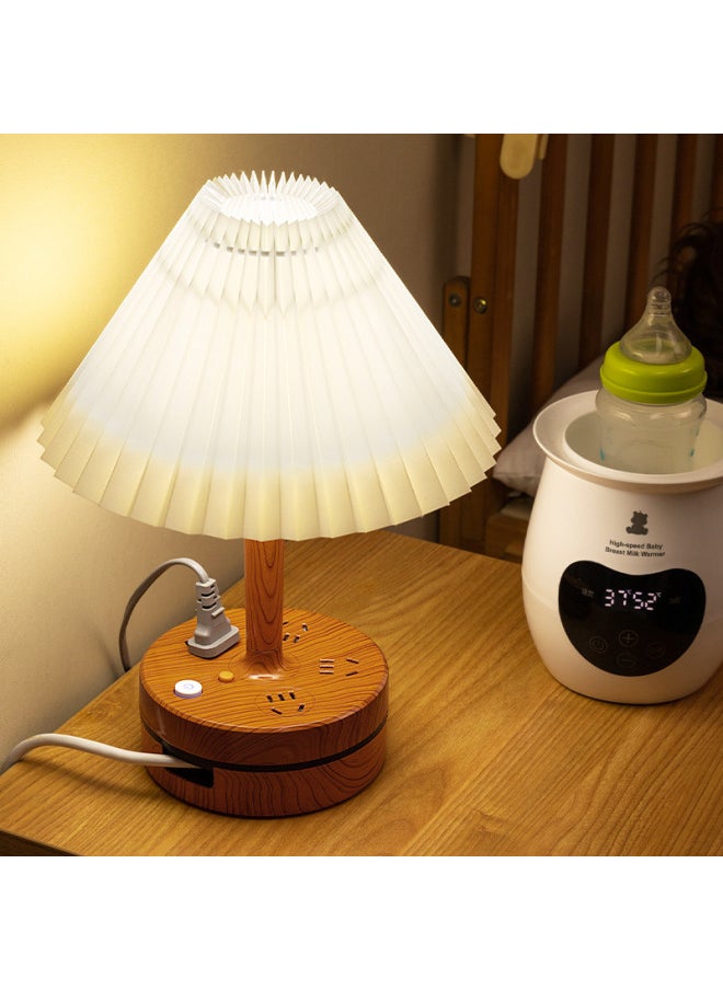 Generic - Fengniu Bedroom Eye Protection Desk Lamp With Cable Plug-in Household Office Dormitory Plug-in Board Long Line USB Multi-function Plug-in-Specifications:Fabric Wood Grain -Total Length: 3.8 M ] - Image 1