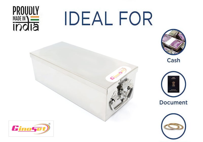 GinoSet® Stainless Steel Locker Boxes,Cheque book Box, Jewelry Boxes, Cash Box,Bank Locker Box, Peti Size - 12 Inch Cash Box (12" Long (Large) - 12" x 5" x 4") - Image 4