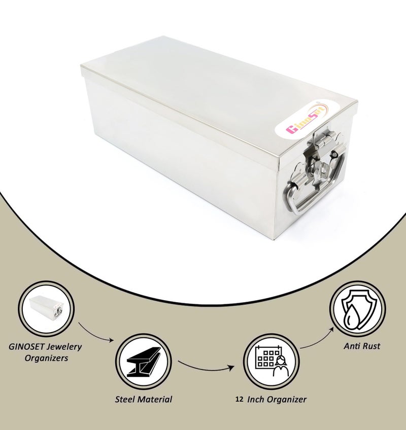 GinoSet® Stainless Steel Locker Boxes,Cheque book Box, Jewelry Boxes, Cash Box,Bank Locker Box, Peti Size - 12 Inch Cash Box (12" Long (Large) - 12" x 5" x 4") - Image 2