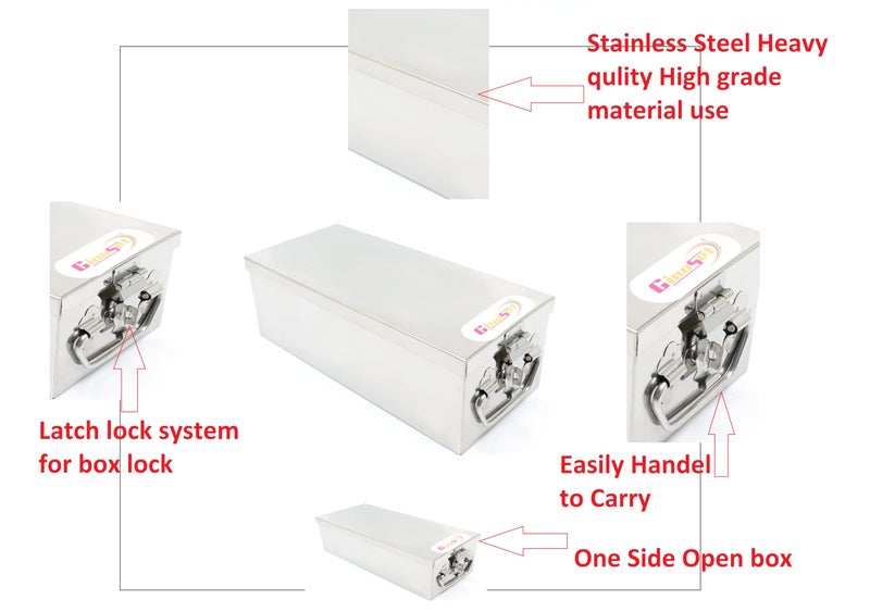 GinoSet® Stainless Steel Locker Boxes,Cheque book Box, Jewelry Boxes, Cash Box,Bank Locker Box, Peti Size - 12 Inch Cash Box (12" Long (Large) - 12" x 5" x 4") - Image 3