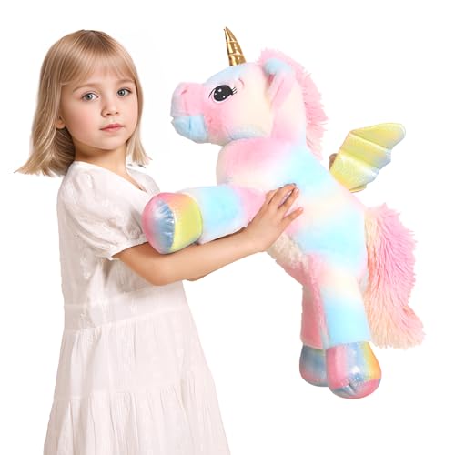 FFxiong 24 Inch Color Big Unicorn Stuffed Animal Plush Toy Pillow Cute Soft Giant Unicorn with Rainbow Wings Large Doll Gift for Children Girl Boy Kids Birthday Valentine Christmas - Image 5