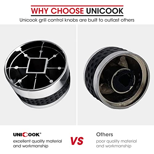 Unicook Grill Control Knob 4 Pack, Gas Burner Replacement, Chrome Plated Plastic with Nonslip Grip, Fits BBQ Gas Grills with D Shaped Valve Stem, Including 4 Knobs and 12 Adaptors - Image 3