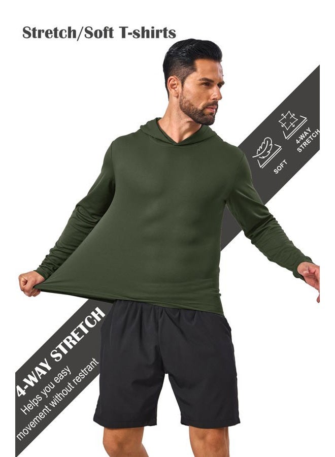 Suitswinew 5 Pack Men's UPF 50+ Sun Protection Hoodie Shirts Long Sleeve Lightweight Quick Dry for Running Workout Fishing, Navy/Wine/Olive/Black/Grey, L - Image 5
