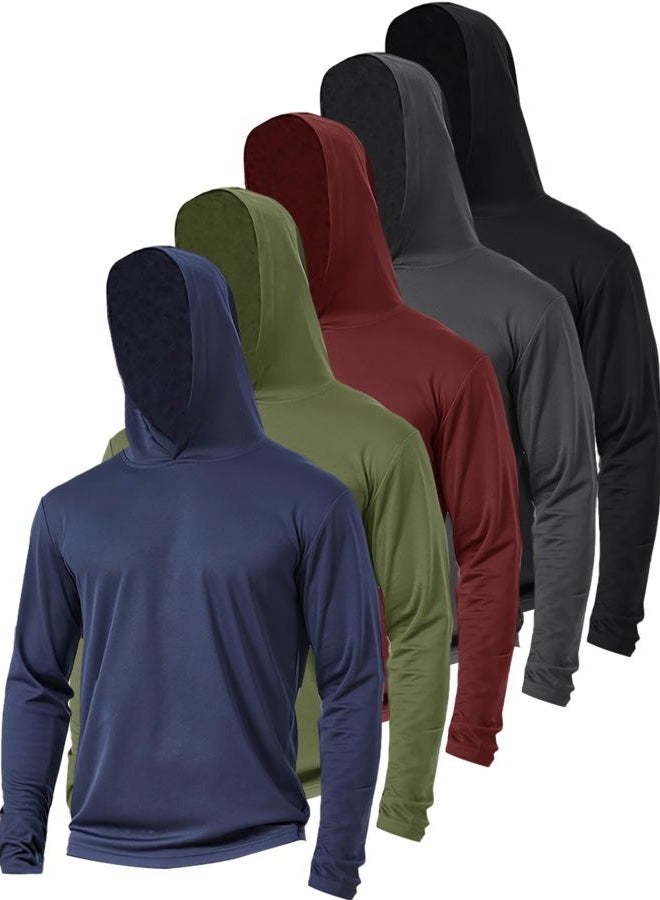 Suitswinew 5 Pack Men's UPF 50+ Sun Protection Hoodie Shirts Long Sleeve Lightweight Quick Dry for Running Workout Fishing, Navy/Wine/Olive/Black/Grey, L - Image 1
