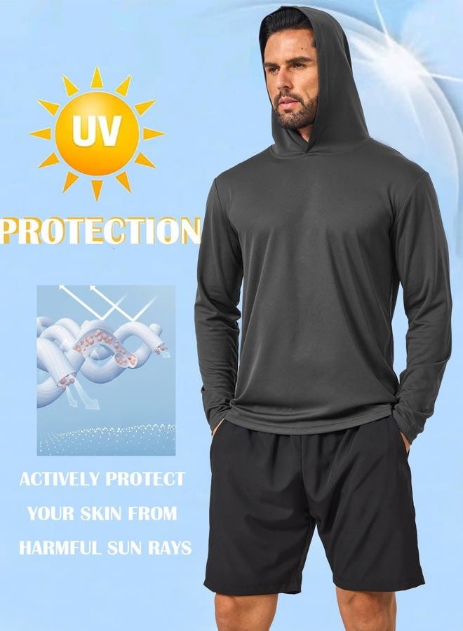 Suitswinew 5 Pack Men's UPF 50+ Sun Protection Hoodie Shirts Long Sleeve Lightweight Quick Dry for Running Workout Fishing, Navy/Wine/Olive/Black/Grey, L - Image 4