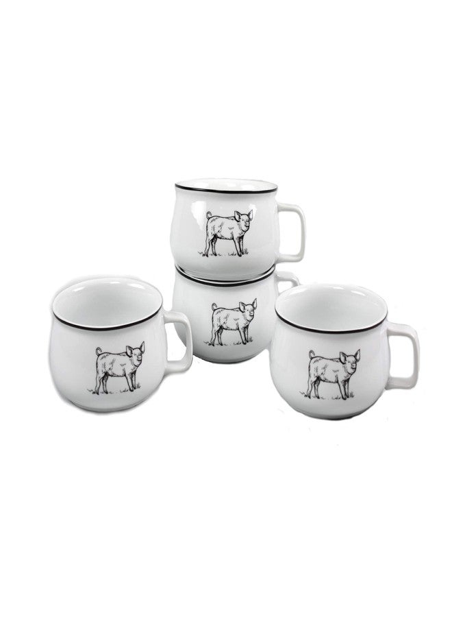 Omniware Country Farm 20oz Jumbo Mug, Set of 4 - Pig, Stoneware Cup with Handle Dishwasher Safe - Rustic Farmhouse Style for Cozy Meals, Hot Soup, Hearty Stews - Cottagecore Drinkware Set
