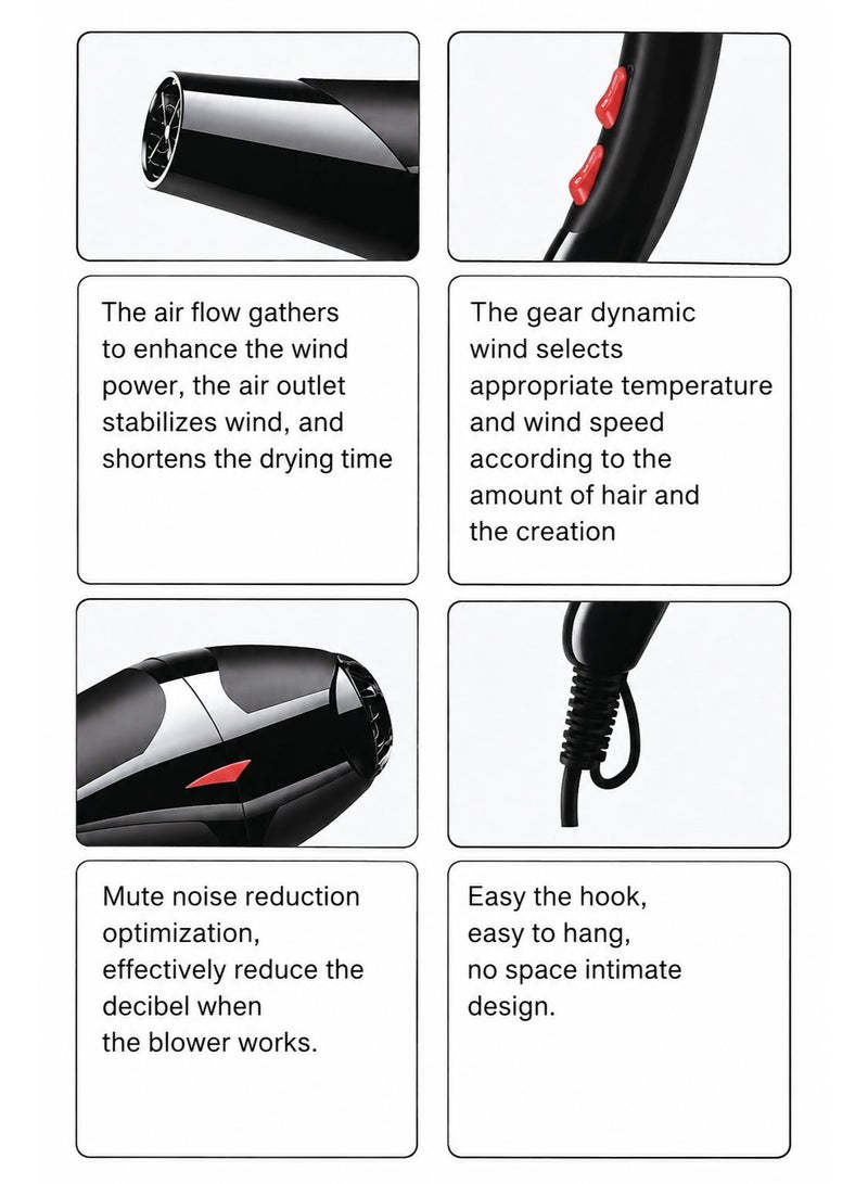 Professional Hair Dryer - Powerful Fast-Drying Blower with Adjustable Temperature & Speed - Image 2