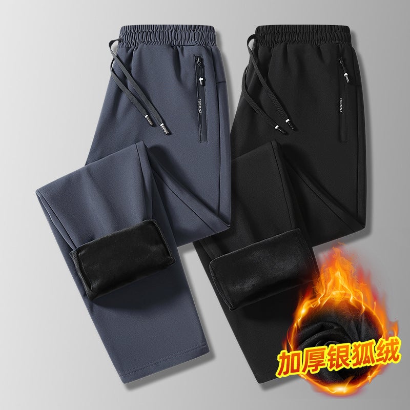 New Winter Men'S Casual Pants Windproof Waterproof Silver Fox Velvet Sports Trousers Thickened Solid Color Versatile Large Size Pants - Image 2