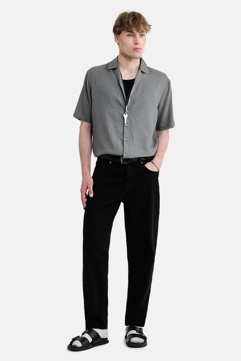 سنيتش Grey Textured Half Sleeve Boxy Shirt