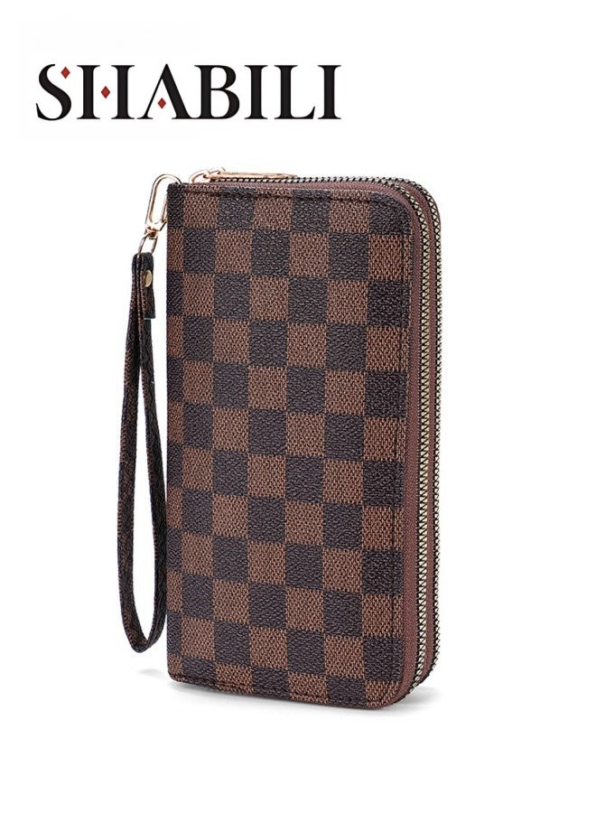 SHABILI Unisex Checkered Long Edition Wallet,  Men's and Women's  PU Leather Coin Purse Card Holder Clutch Bag, Portable Passport Bag for Boys, Girls, Teens, Ladies and College Students - Image 1