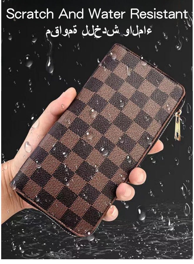 SHABILI Unisex Checkered Long Edition Wallet,  Men's and Women's  PU Leather Coin Purse Card Holder Clutch Bag, Portable Passport Bag for Boys, Girls, Teens, Ladies and College Students - Image 2