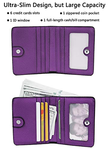 AINIMOER Small Leather Wallet for Women, Ladies Credit Card Holder RFID Blocking Women's Mini Bifold Pocket Purse, Dark Purple - Image 2