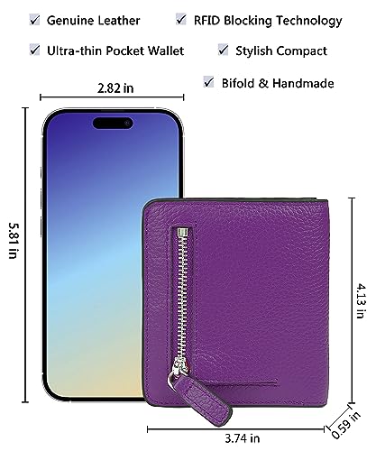 AINIMOER Small Leather Wallet for Women, Ladies Credit Card Holder RFID Blocking Women's Mini Bifold Pocket Purse, Dark Purple - Image 5